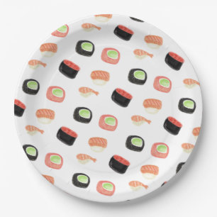 Waterverf Sushi Feest Hibachi Sushi Rolls Papieren Bordje
