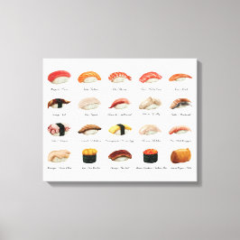Waterverf Sushi Grafiek Canvas Afdruk