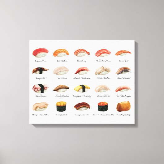Waterverf Sushi Grafiek Canvas Afdruk (Voorkant)