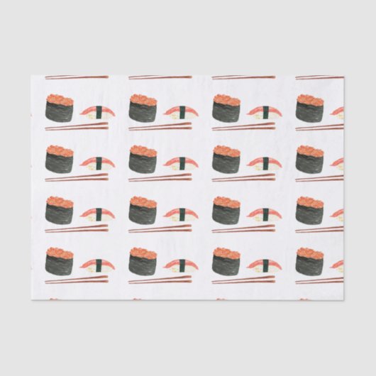 Waterverf Sushi-rollen met plakjes weefseltape Tissuepapier (Voorkant)