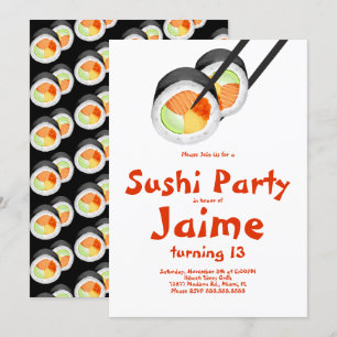 Waterverf Sushi Rolls Tiener Verjaardag Hibachi Kaart