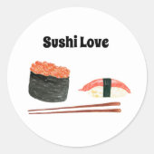 Waterverf Sushi rolt met stokjes Ronde Sticker (Voorkant)