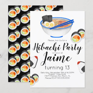 Waterverf Sushi Tiener Verjaardag Hibachi Noedels Kaart