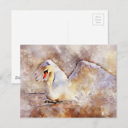 Waterverf Swan Briefkaart (Voorkant / Achterkant)