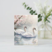 Waterverf Swan Couple Feestdagenkaart (Staand voorkant)