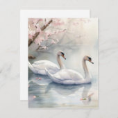 Waterverf Swan Couple Feestdagenkaart (Voorkant / Achterkant)