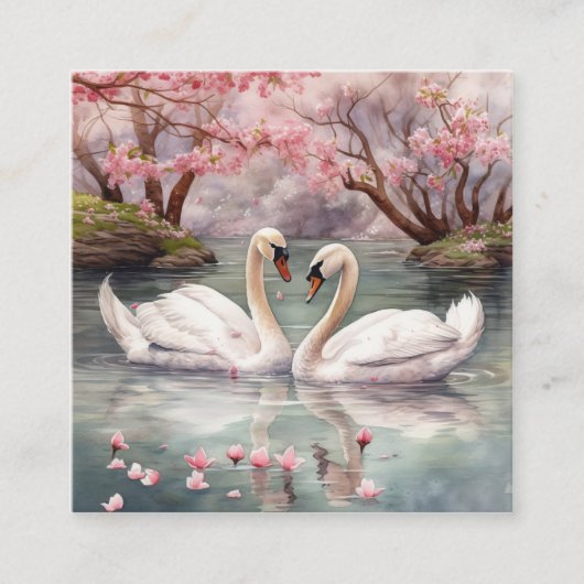 Waterverf Swan Couple Vierkante Visitekaartje (Voorkant)