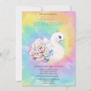 Waterverf Swan Flowers Tie Dye Birthday Kaart
