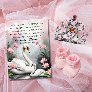 Waterverf Swan Lake Pink Lotus Floral Baby shower Bedankkaart