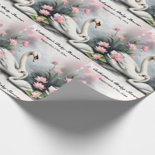 Waterverf Swan Lake Pink Lotus Floral Baby shower Cadeaupapier