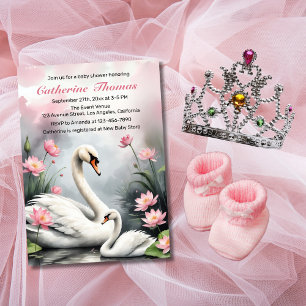 Waterverf Swan Lake Pink Lotus Floral Baby shower Kaart