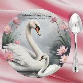 Waterverf Swan Lake Pink Lotus Floral Baby shower Papieren Bordje