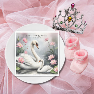 Waterverf Swan Lake Pink Lotus Floral Baby shower Servet