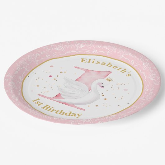 Waterverf Swan Princess 1st Birthday Paper Bord (Gekanteld)