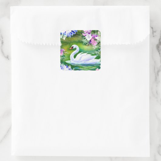 Waterverf Swan Vierkante Sticker (Tas)