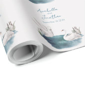 Waterverf swans en huwelijksdatum cadeaupapier (Rol Hoek)