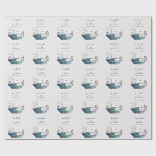 Waterverf swans en huwelijksdatum cadeaupapier (Vlak)