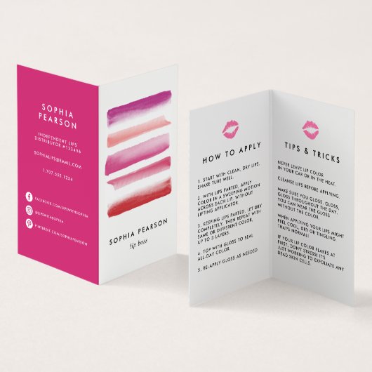 Waterverf Swatch | distributeur van lipproducten Visitekaartje (Binnen en buitenkant)