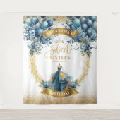 Waterverf Sweet 16 Blue Gold Glitter Achtergrond Wandkleed (Voorkant)