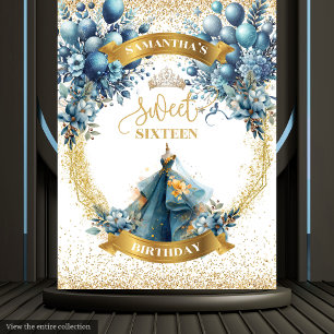 Waterverf Sweet 16 Blue Gold Glitter Achtergrond Wandkleed
