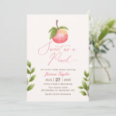Waterverf Sweet as a Peach Baby shower Invitation Kaart (Staand voorkant)