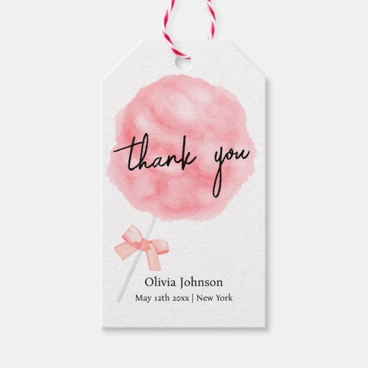 Waterverf Sweet Bow Cotton Snoep Baby shower Cadeaulabel (Voorkant)