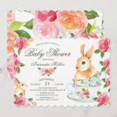 Waterverf Sweet Bunny Baby shower Tea Party Kaart (Voorkant / Achterkant)