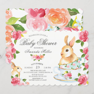 Waterverf Sweet Bunny Baby shower Tea Party Kaart