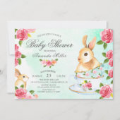 Waterverf Sweet Bunny Baby shower Tea Party Kaart (Voorkant)