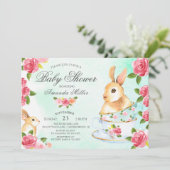 Waterverf Sweet Bunny Baby shower Tea Party Kaart (Staand voorkant)
