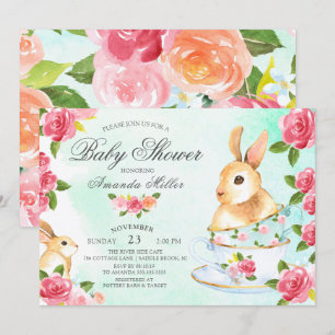 Waterverf Sweet Bunny Baby shower Tea Party Kaart