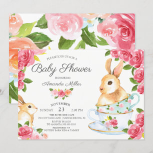 Waterverf Sweet Bunny Baby shower Tea Party Kaart