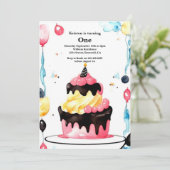 Waterverf Sweet Cake 1e Verjaardagsuitnodiging Kaart (Staand voorkant)