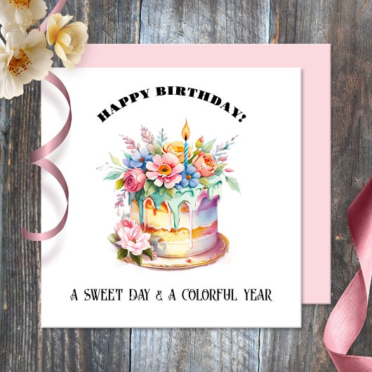 Waterverf Sweet Cake Happy Birthday Kaart