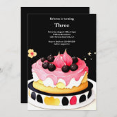 Waterverf Sweet Cake Verjaardagsuitnodiging Kaart (Voorkant / Achterkant)