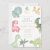 Waterverf Sweet Dinosaurs Baby shower Kaart (Voorkant)