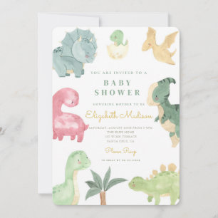 Waterverf Sweet Dinosaurs Baby shower Kaart