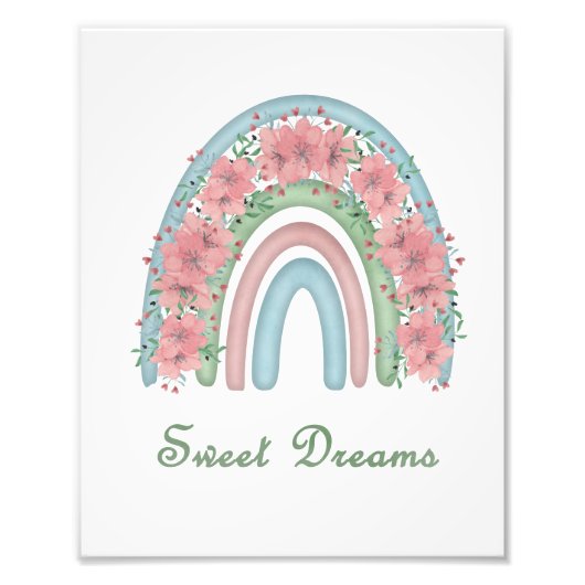 Waterverf Sweet Dreams Rainbow met Florals Foto Afdruk (Voorkant)