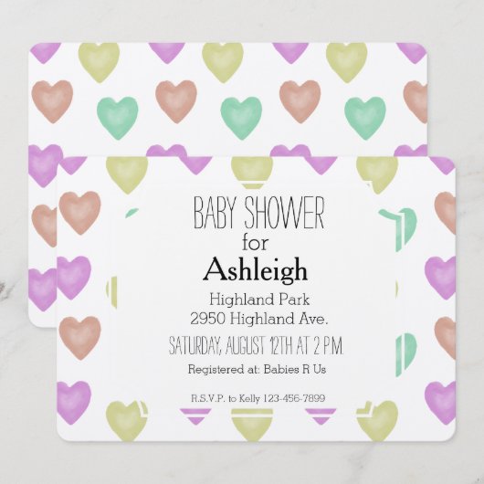 Waterverf Sweet Hearts-baby shower Kaart (Voorkant / Achterkant)