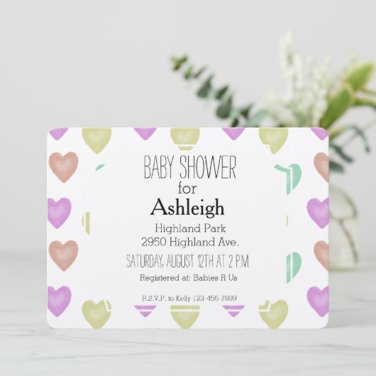 Waterverf Sweet Hearts-baby shower Kaart (Staand voorkant)