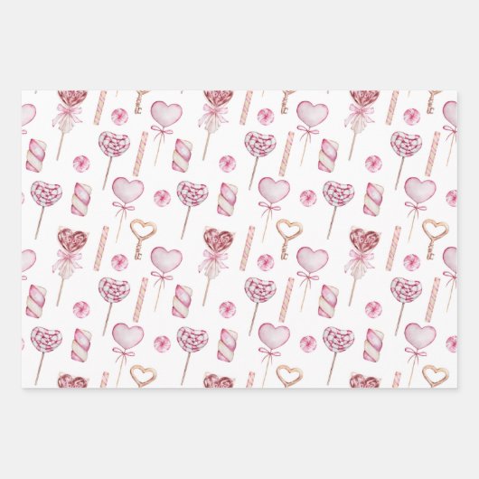 Waterverf Sweet Hearts Pattern Inpakpapier Vel (Voorkant 3)