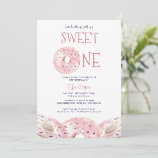 Waterverf Sweet One Donut thema 1e verjaardag Boho Kaart (Staand voorkant)