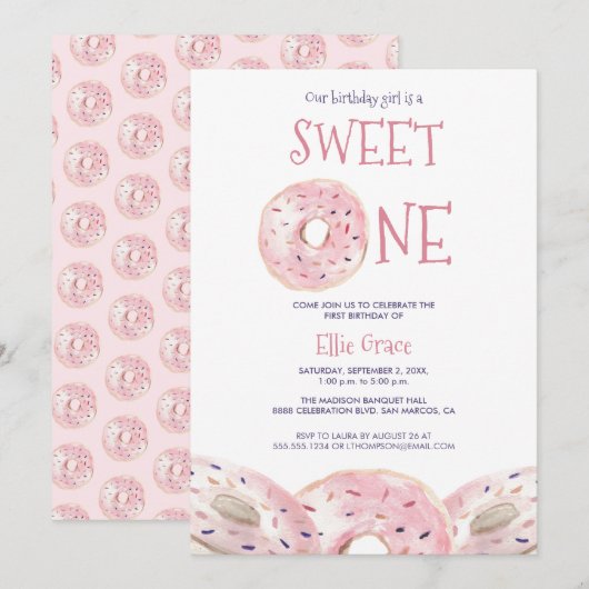 Waterverf Sweet One Donut thema 1e verjaardag Boho Kaart (Voorkant / Achterkant)