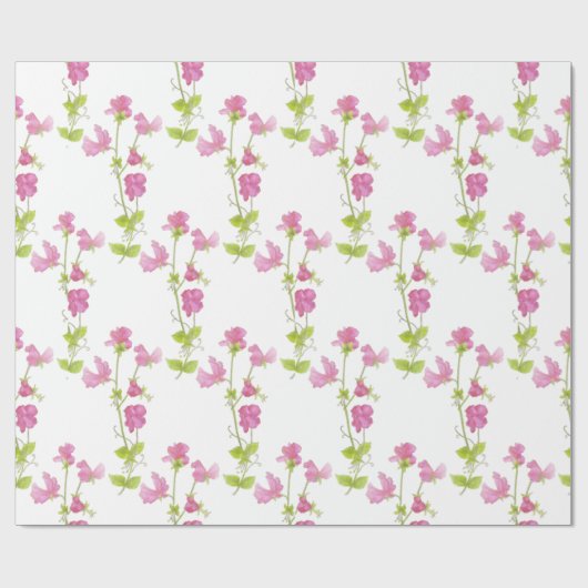Waterverf Sweet Pea Flower Pattern Floral Design Cadeaupapier (Vlak)