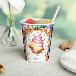 Waterverf Sweet Scoop Ice Cream Verjaardag Papieren Bekers