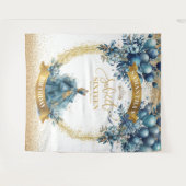 Waterverf Sweet Sixteen Blue Gold Glitter Banner Wandkleed (Voorkant (horizontaal))