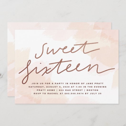 Waterverf Sweet Sixteen Uitnodiging (Voorkant / Achterkant)