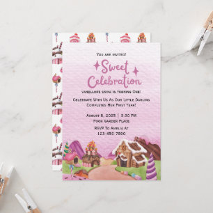 Waterverf Sweet Snoep Land Verjaardagsfeest Kaart