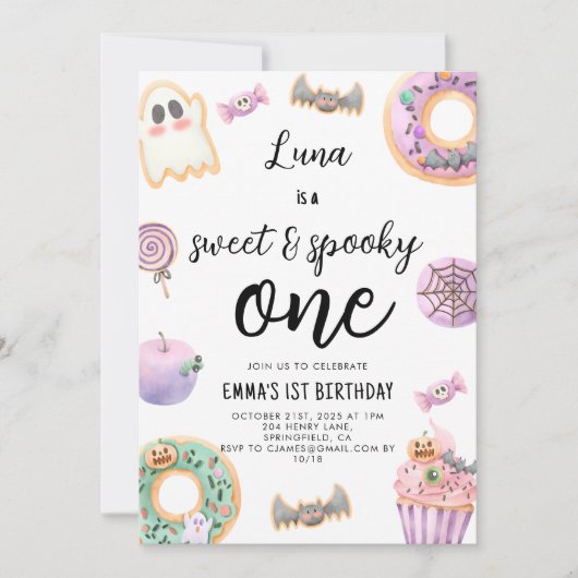 Waterverf Sweet & Spooky Een Eerste Verjaardag Kaart (Voorkant)