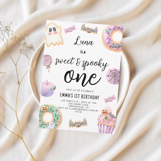 Waterverf Sweet & Spooky Een Eerste Verjaardag Kaart